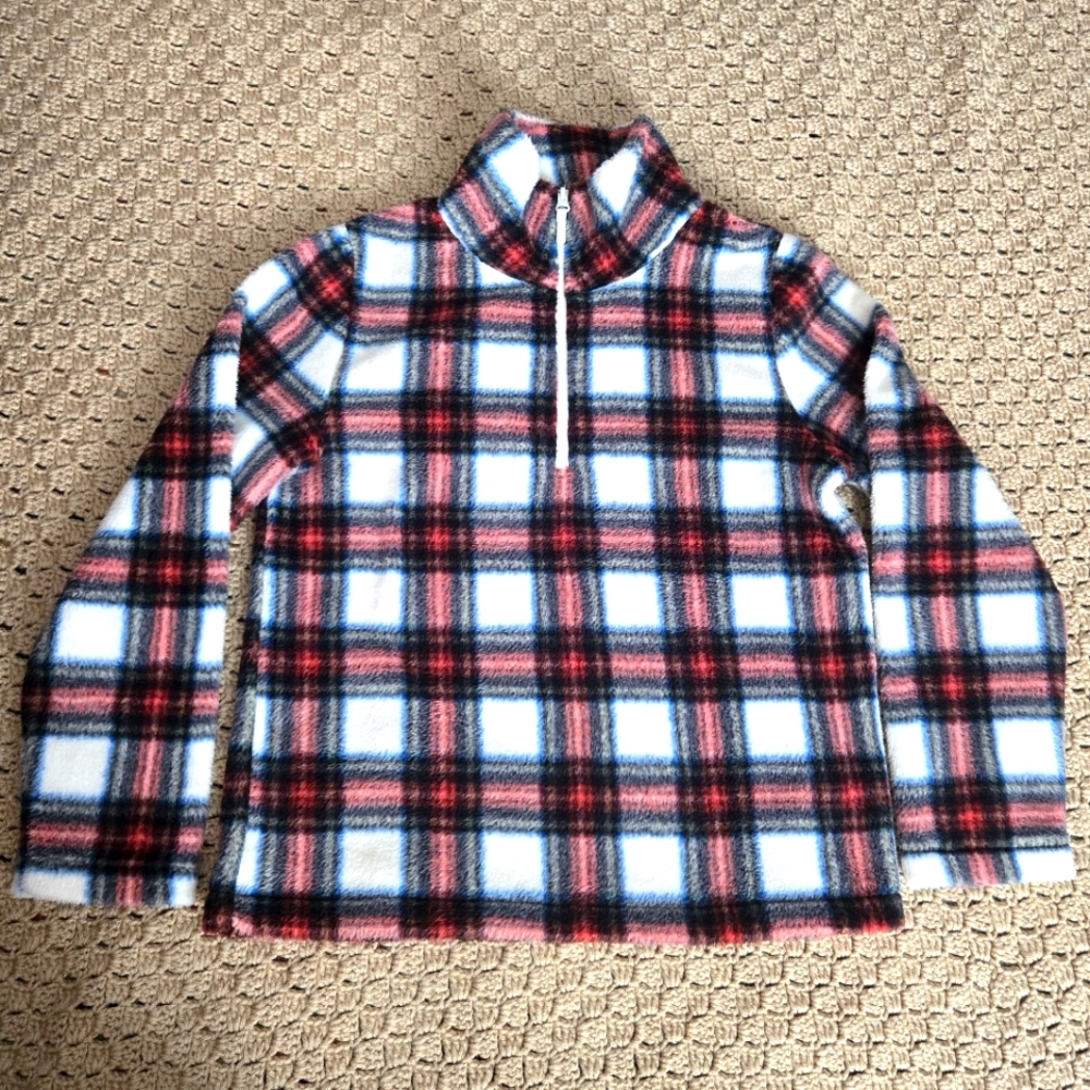 J. Crew Factory Fleece Half-Zip Pullover White, Red Extra Small NWOT